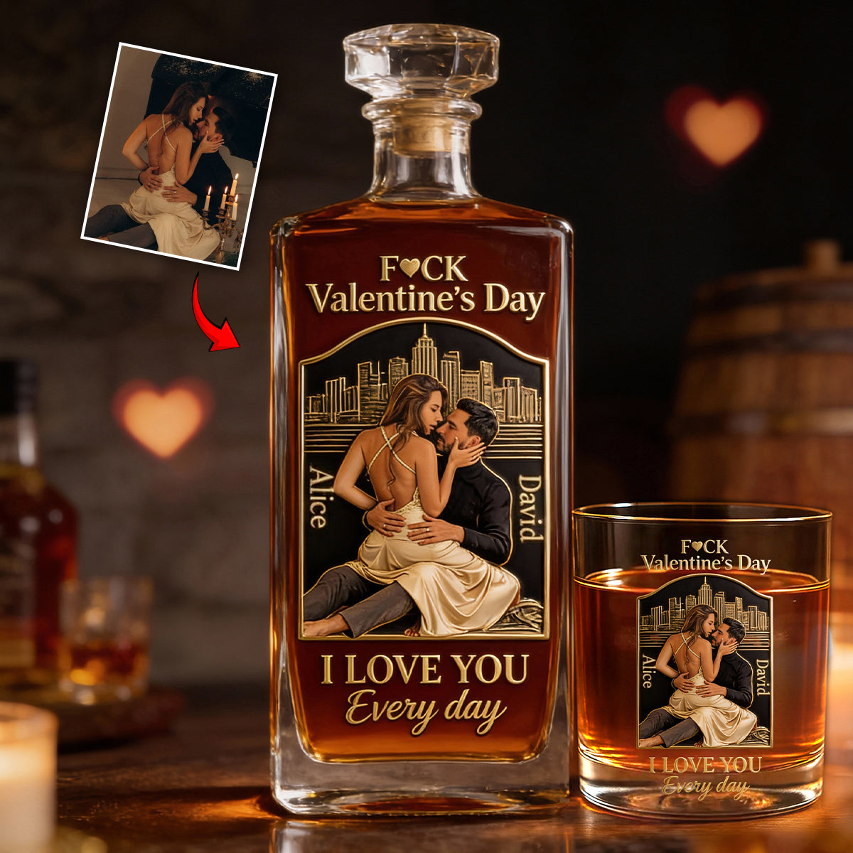 I Love You Every Day - Personalized Couple Whiskey Decanter Set