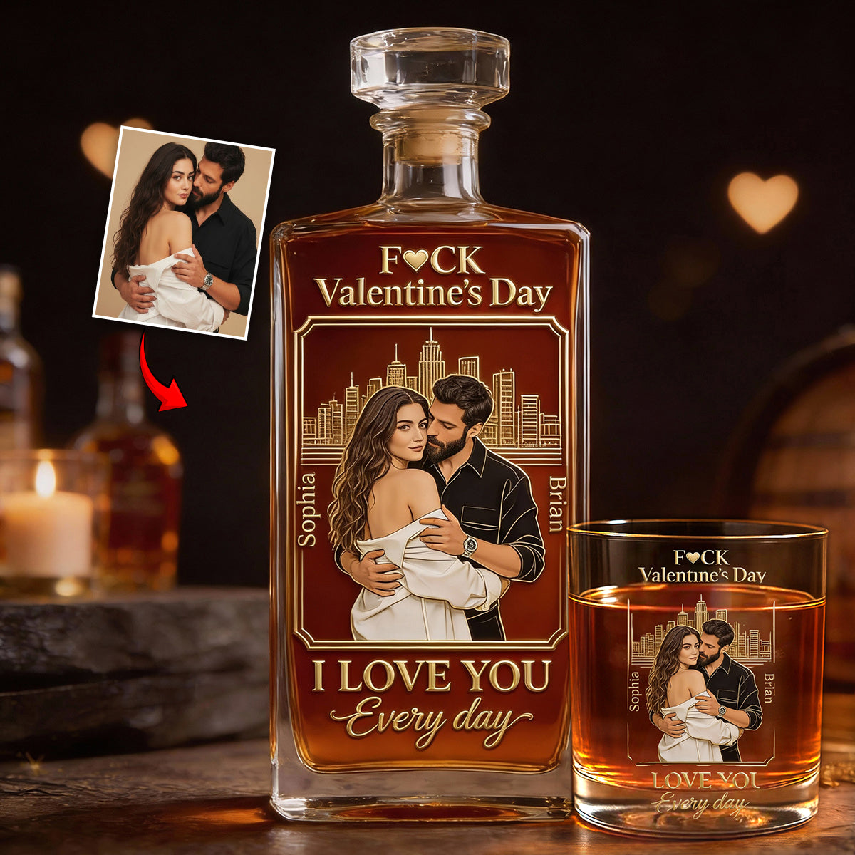 I Love You Every Day - Personalized Couple Whiskey Decanter Set