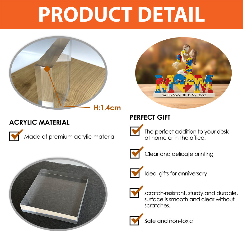 Je suis sa voix - Plaque acrylique personnalisée pour la sensibilisation à l'autisme