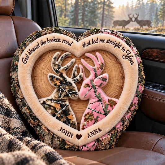Coussin en Fourrure Synthétique Personnalisé - Couple de Cerfs Camo