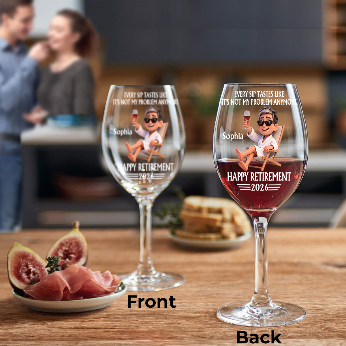 Cadeau de retraite - Verre à vin personnalisé pour retraité avec longue tige