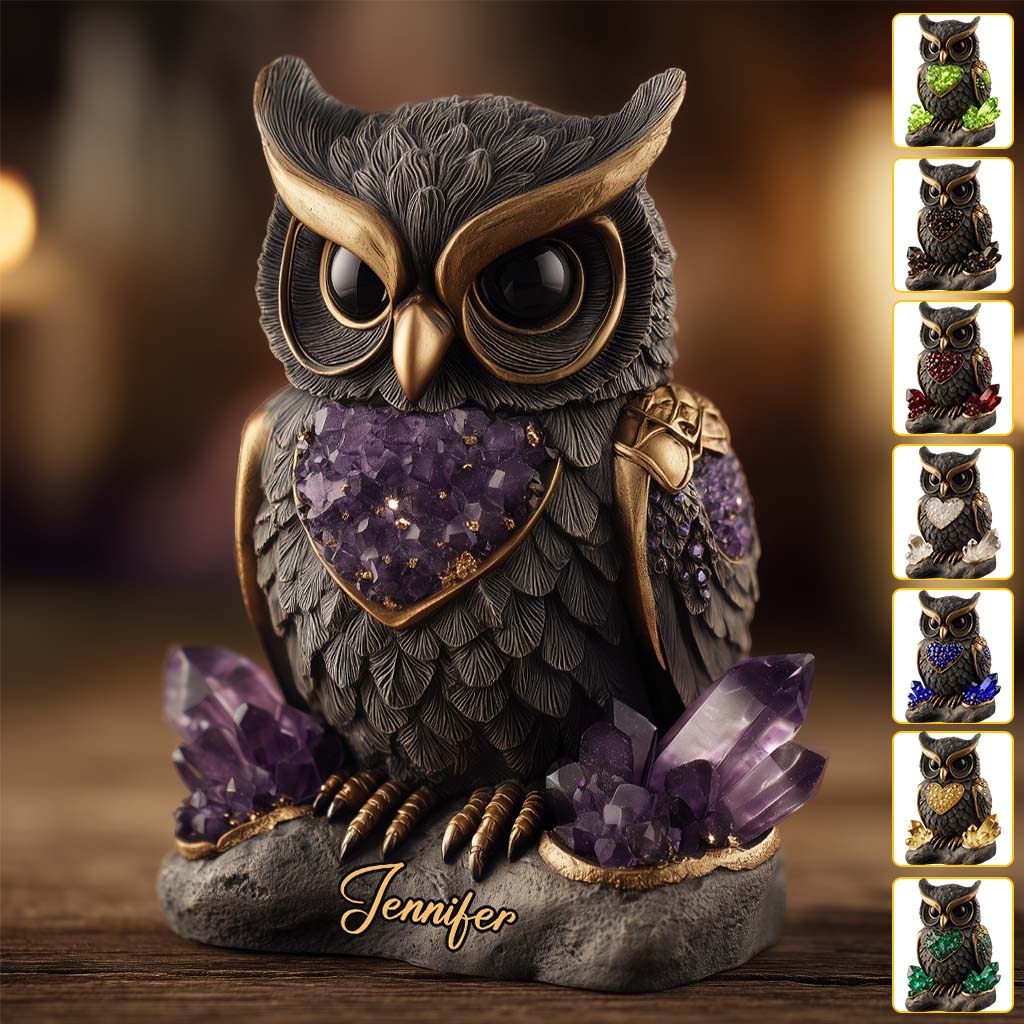 Améthyste/Quartz rose/Rubis/... Hibou stylisé - Plaque acrylique personnalisée en forme de hibou
