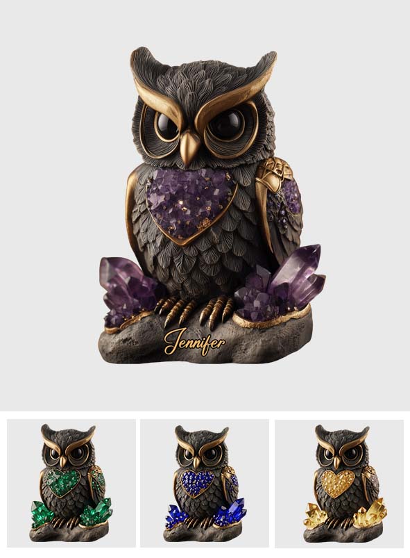 Améthyste/Quartz rose/Rubis/... Hibou stylisé - Plaque acrylique personnalisée en forme de hibou