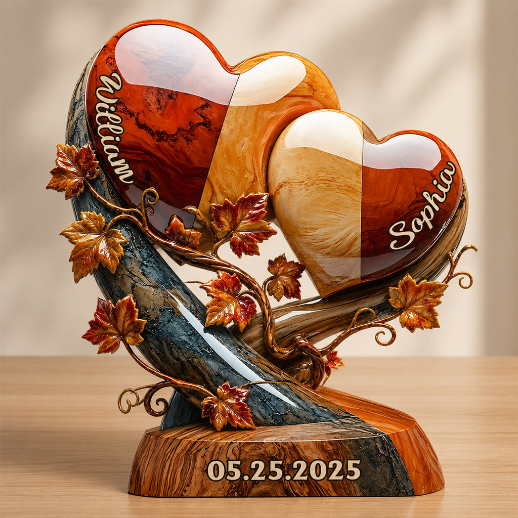 Love Hearts Autumn Fall Vibes - Personalized Couple 2-Side Printed Acrylic Plaque