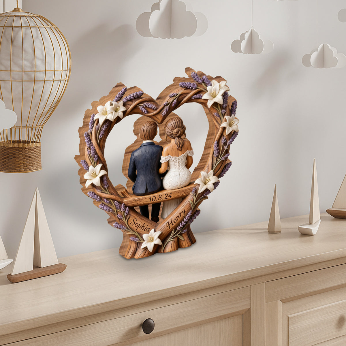 Photo Personnalisée - Plaque en Bois Personnalisée en Forme de Couple