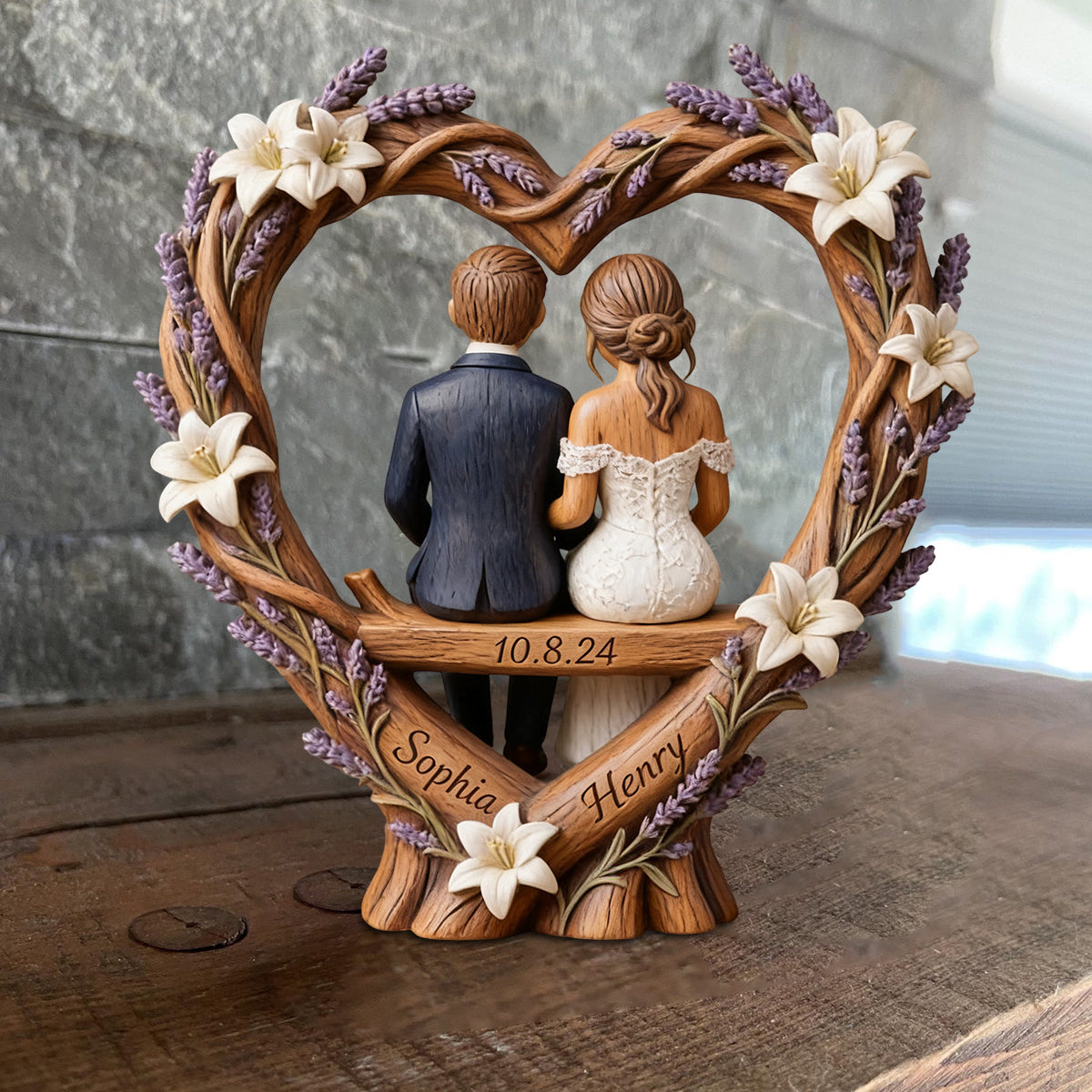 Photo Personnalisée - Plaque en Bois Personnalisée en Forme de Couple
