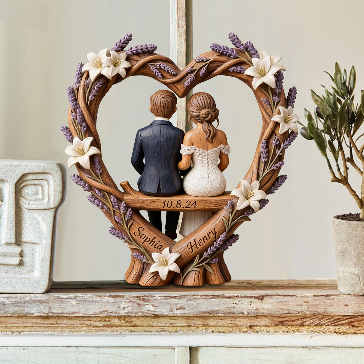 Photo Personnalisée - Plaque en Bois Personnalisée en Forme de Couple