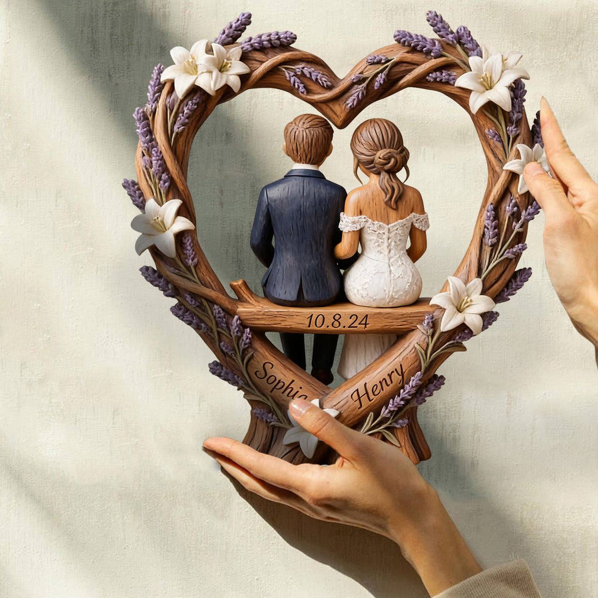 Photo Personnalisée - Plaque en Bois Personnalisée en Forme de Couple