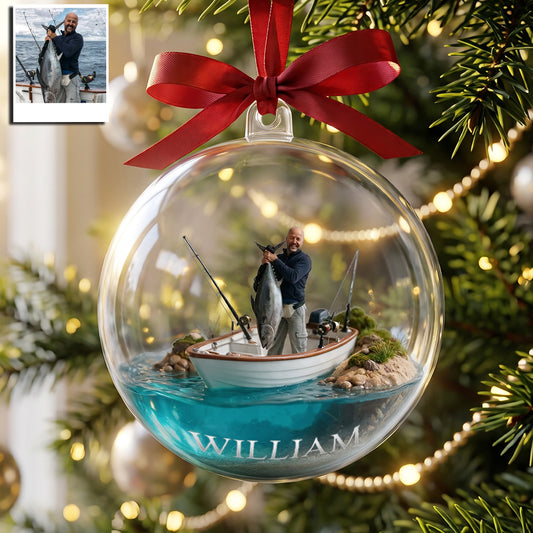Fisherman Christmas - Personalized Fishing Acrylic Ball Ornament