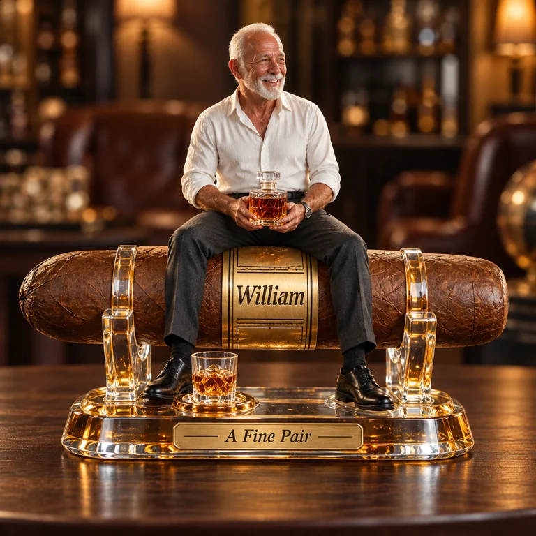 Personalized Whiskey Acrylic Plaque - Custom Photo Cigar Sculpture