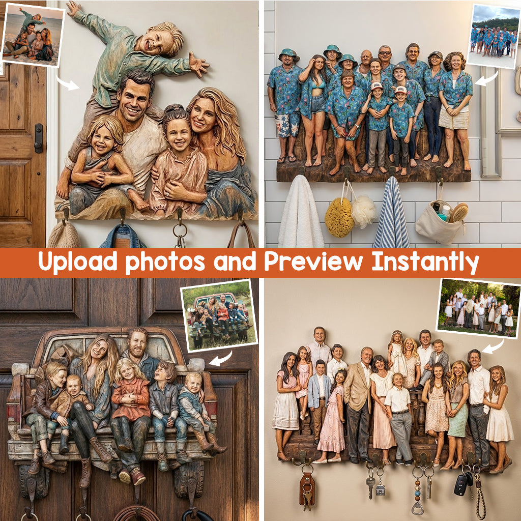 Porte-manteau mural personnalisé à partir de n'importe quelle photo - Modèle familial sur mesure