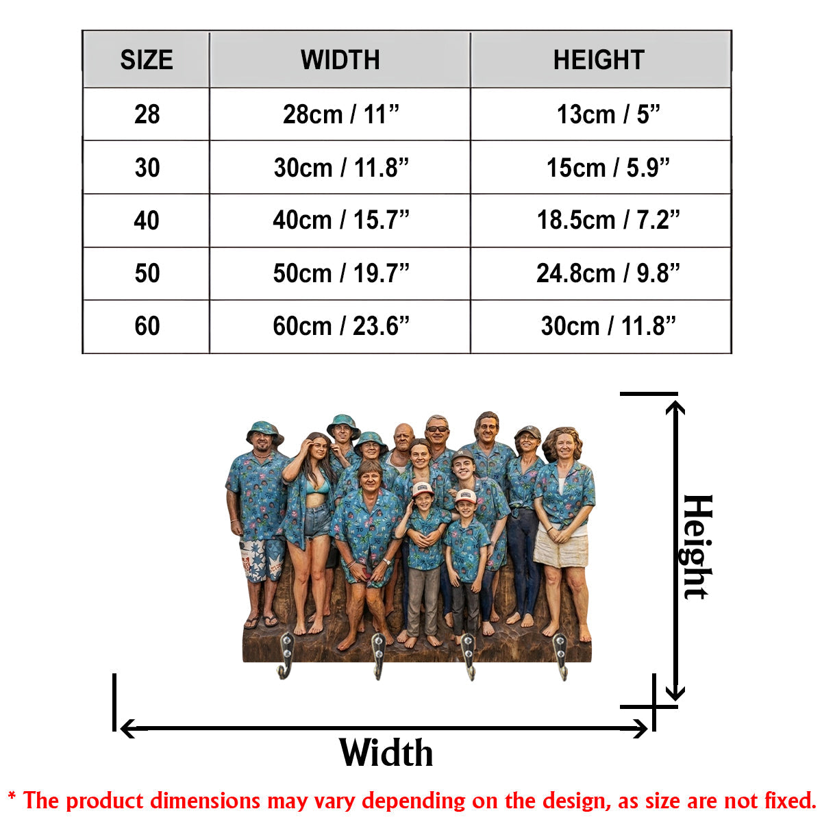 Porte-manteau mural personnalisé à partir de n'importe quelle photo - Modèle familial sur mesure