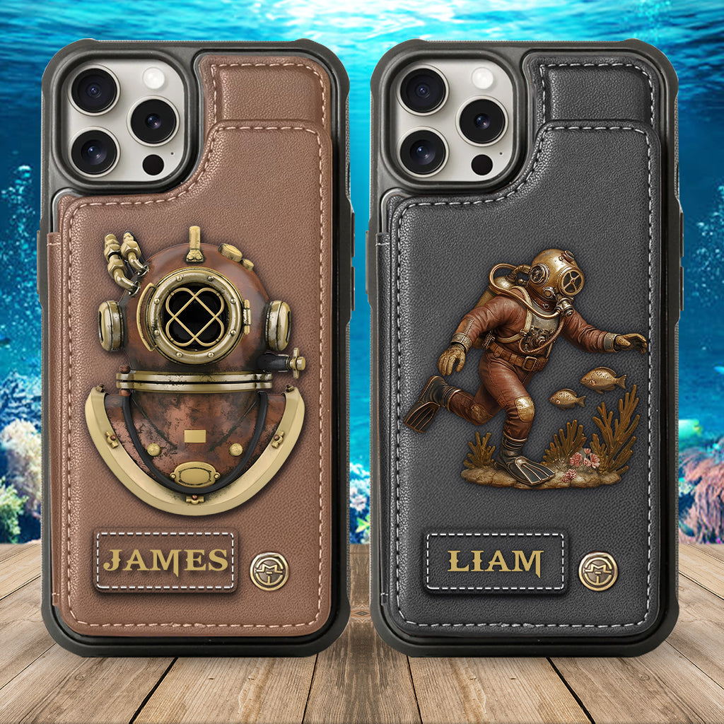 Cadeau pour les passionnés de plongée sous-marine - Étui portefeuille/téléphone personnalisé sur le thème de la plongée