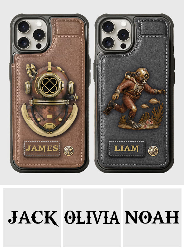 Cadeau pour les passionnés de plongée sous-marine - Étui portefeuille/téléphone personnalisé sur le thème de la plongée