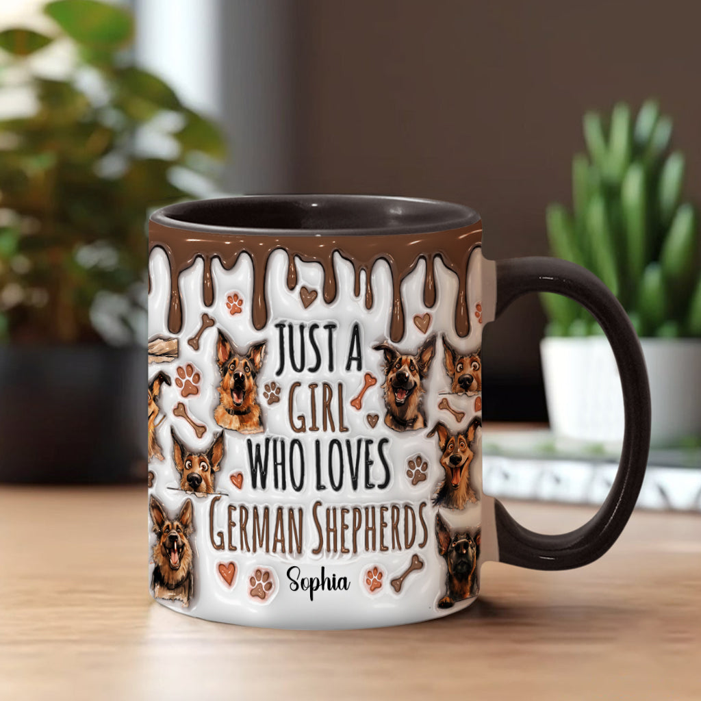 Mug personnalisé « Juste une fille qui adore les bergers allemands » avec motif berger allemand