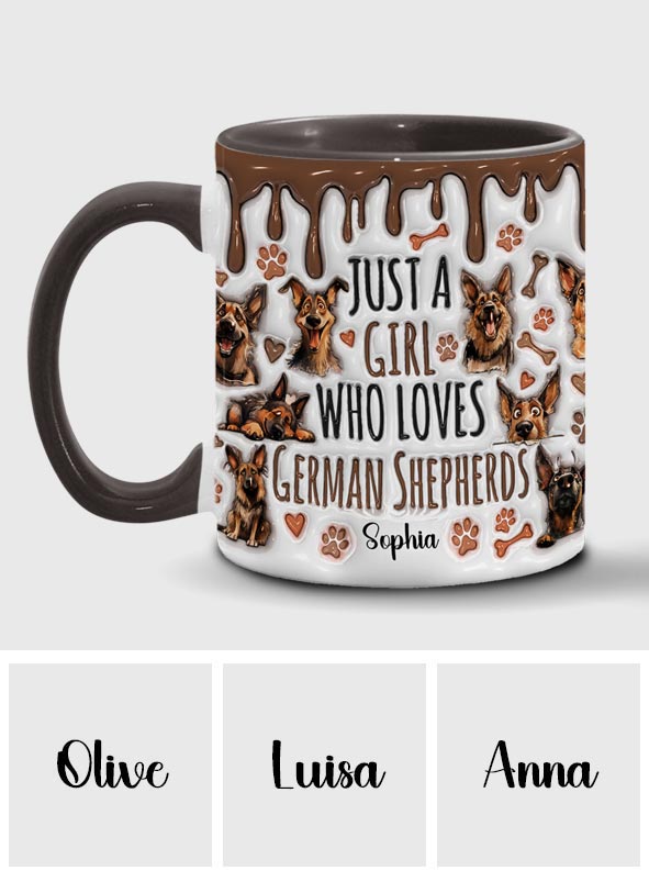 Mug personnalisé « Juste une fille qui adore les bergers allemands » avec motif berger allemand