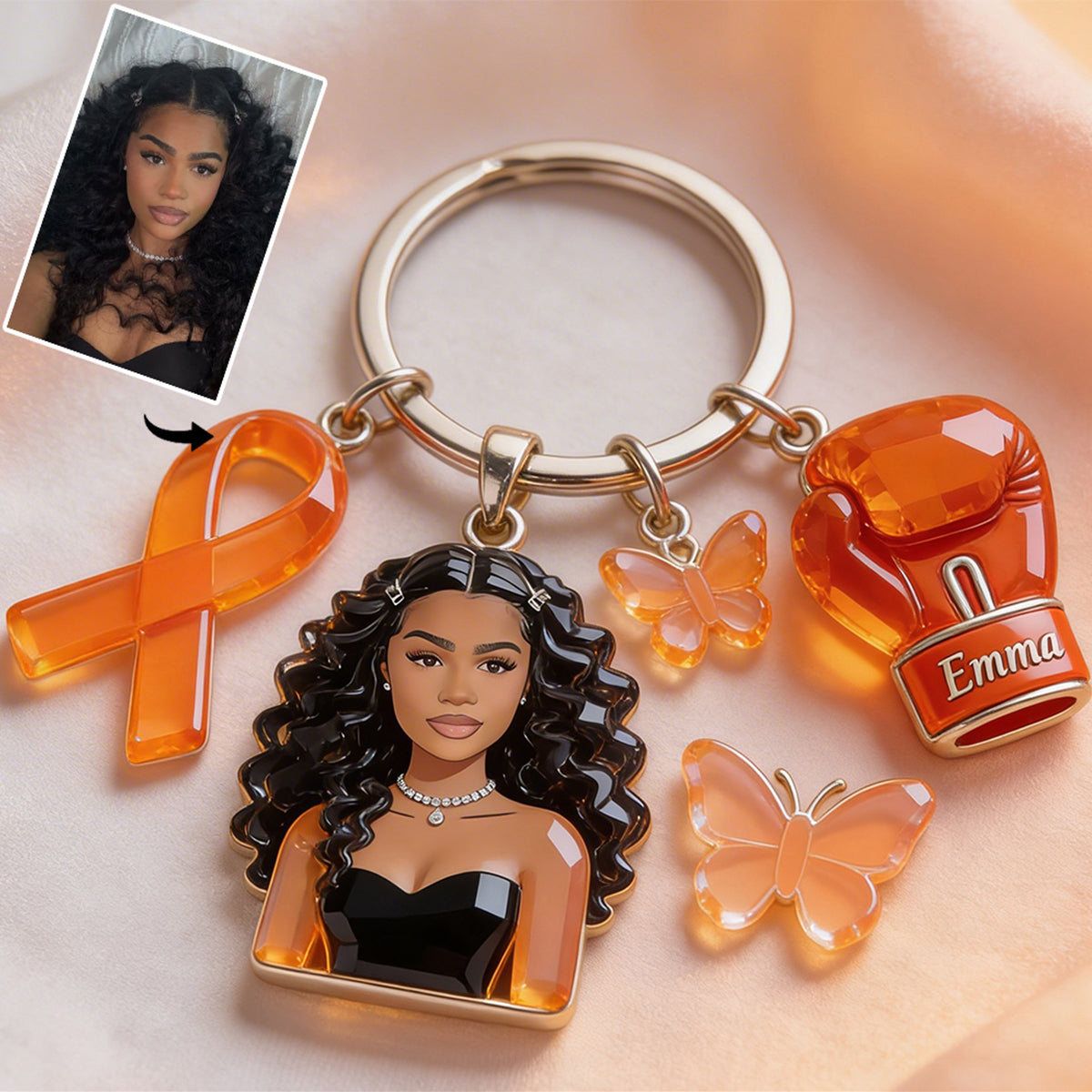 Foi, Espoir, Amour - Porte-clés personnalisé de sensibilisation au cancer du sein avec breloques