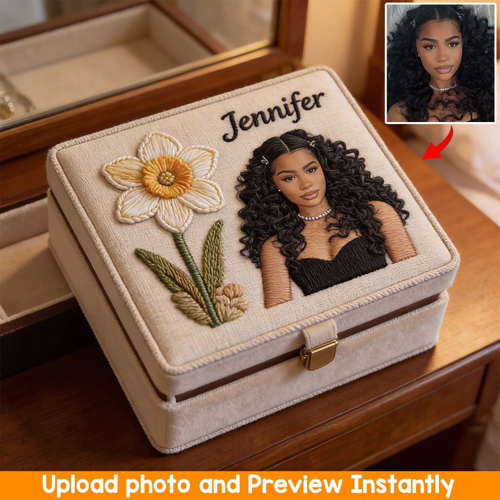 Boîte à bijoux personnalisée avec photo et fleur pour votre anniversaire - Coffret à bijoux « Amour de soi »