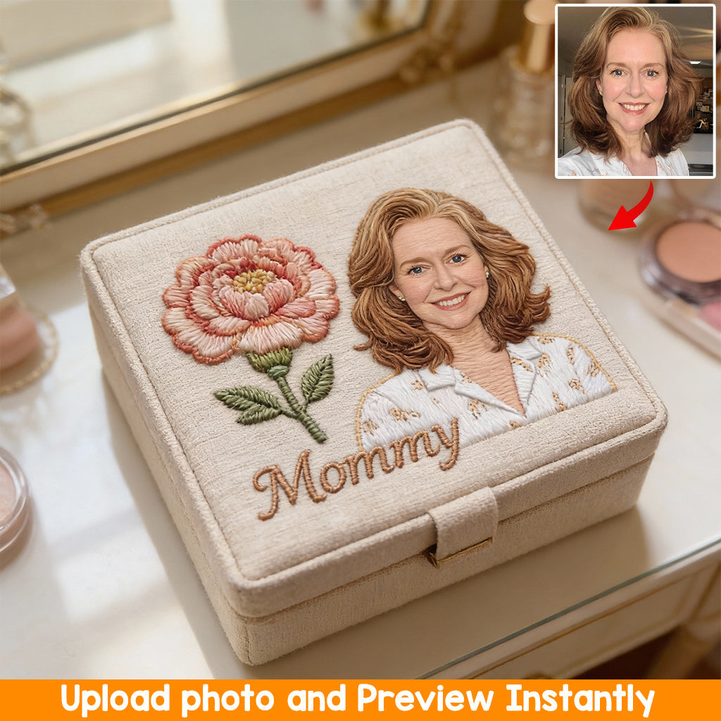 Boîte à bijoux personnalisée avec photo et fleur pour votre anniversaire - Coffret à bijoux « Amour de soi »