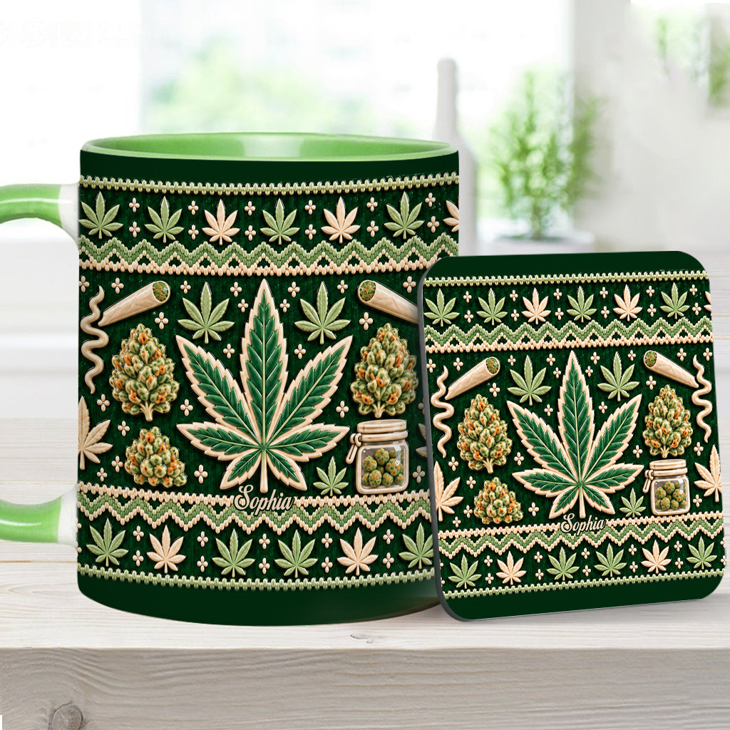 Ugly Pattern Magic Green Pink Leaf - Personalized Weed Accent Mug & Coaster