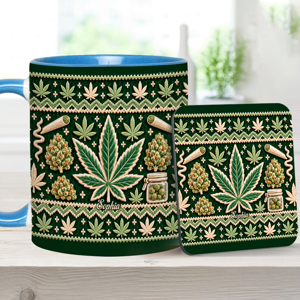 Ugly Pattern Magic Green Pink Leaf - Personalized Weed Accent Mug & Coaster