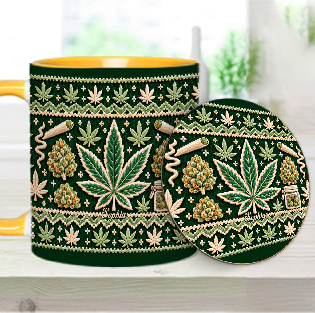 Ugly Pattern Magic Green Pink Leaf - Personalized Weed Accent Mug & Coaster