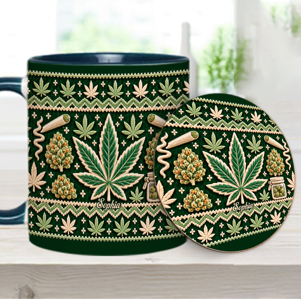 Ugly Pattern Magic Green Pink Leaf - Personalized Weed Accent Mug & Coaster