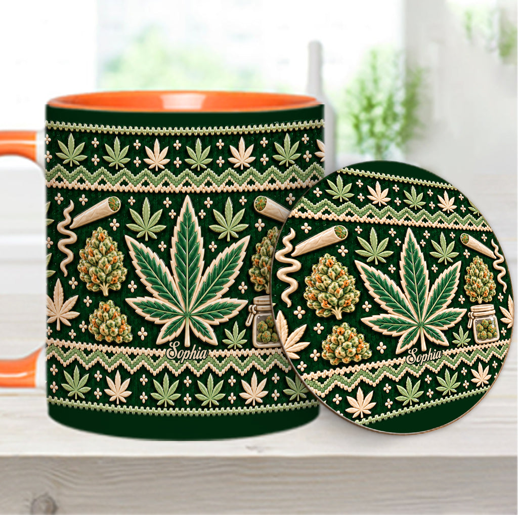 Ugly Pattern Magic Green Pink Leaf - Personalized Weed Accent Mug & Coaster