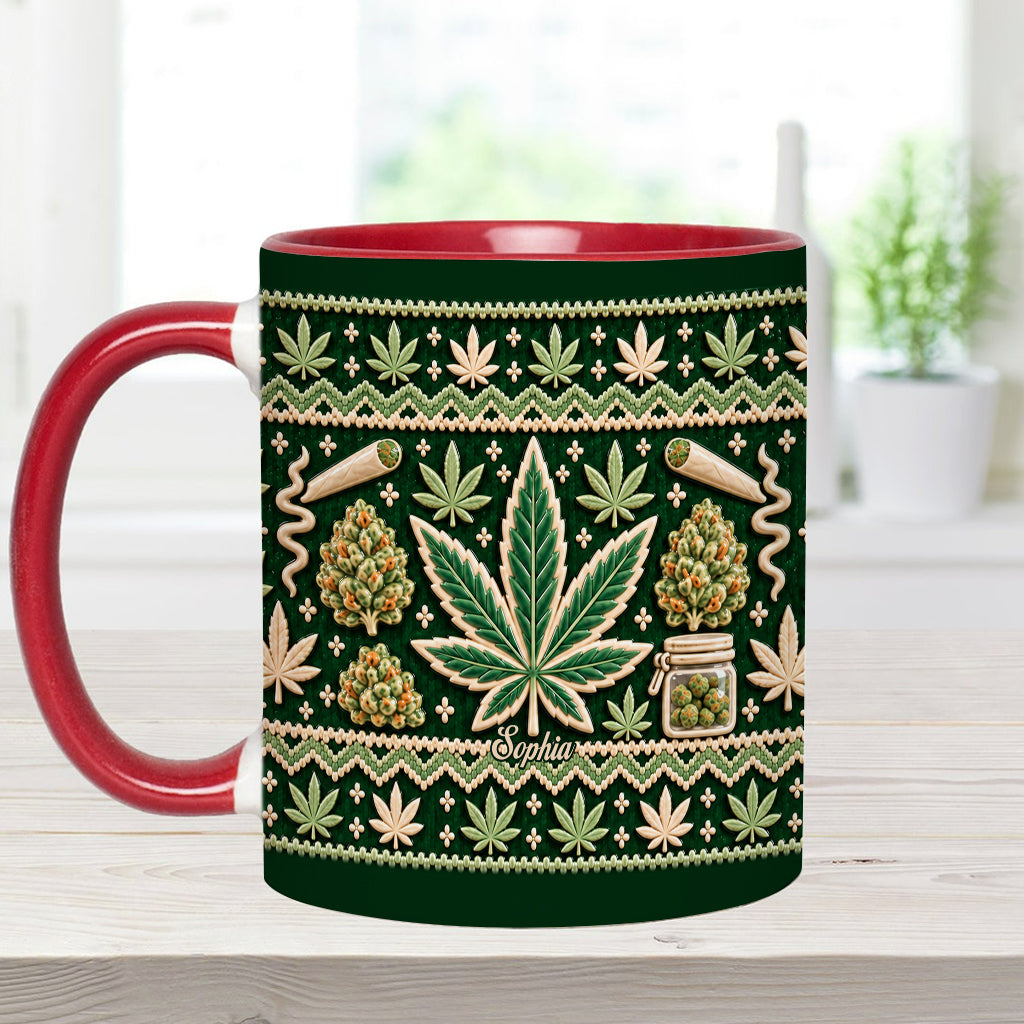 Ugly Pattern Magic Green Pink Leaf - Personalized Weed Accent Mug & Coaster