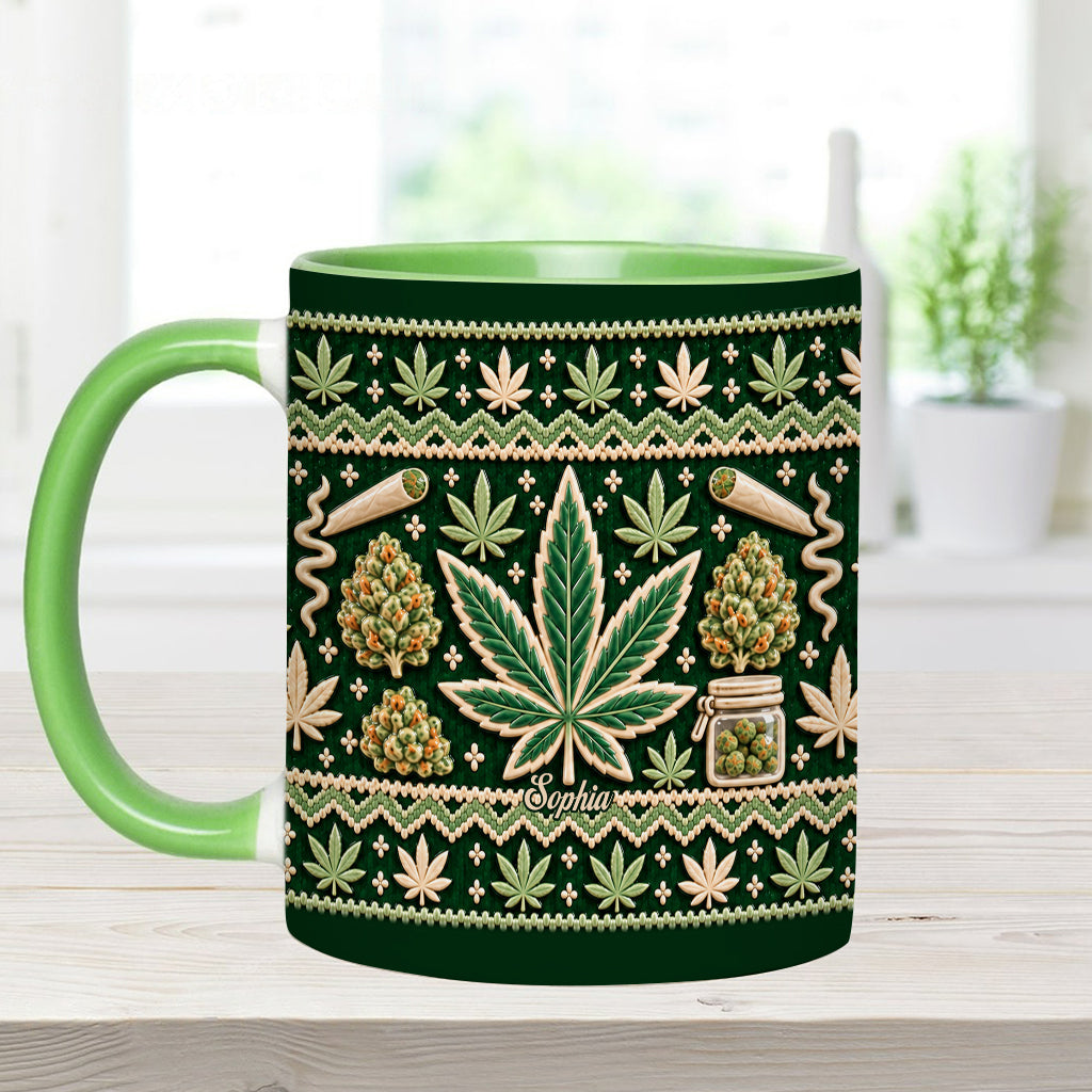 Ugly Pattern Magic Green Pink Leaf - Personalized Weed Accent Mug & Coaster
