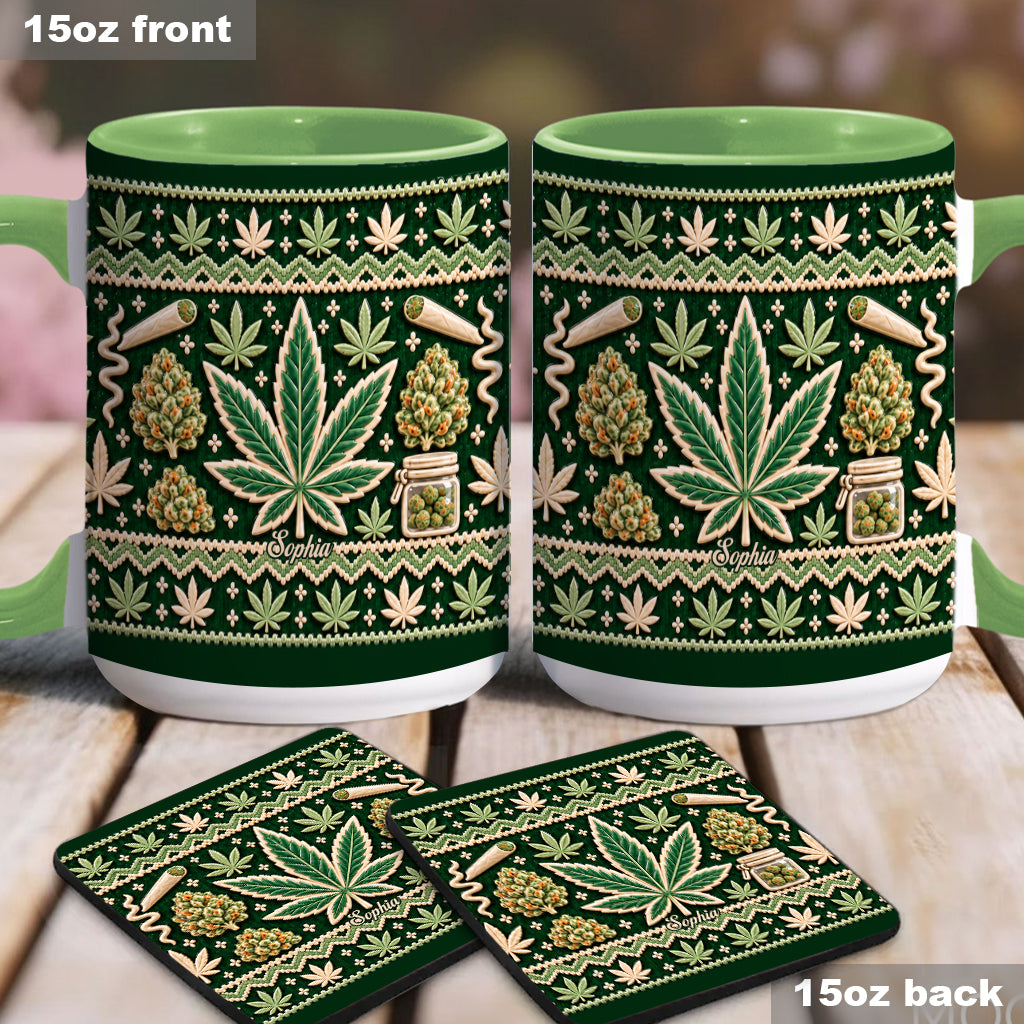 Ugly Pattern Magic Green Pink Leaf - Personalized Weed Accent Mug & Coaster