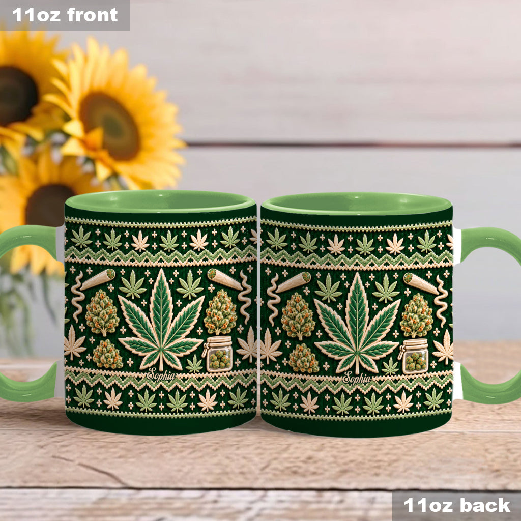 Ugly Pattern Magic Green Pink Leaf - Personalized Weed Accent Mug & Coaster