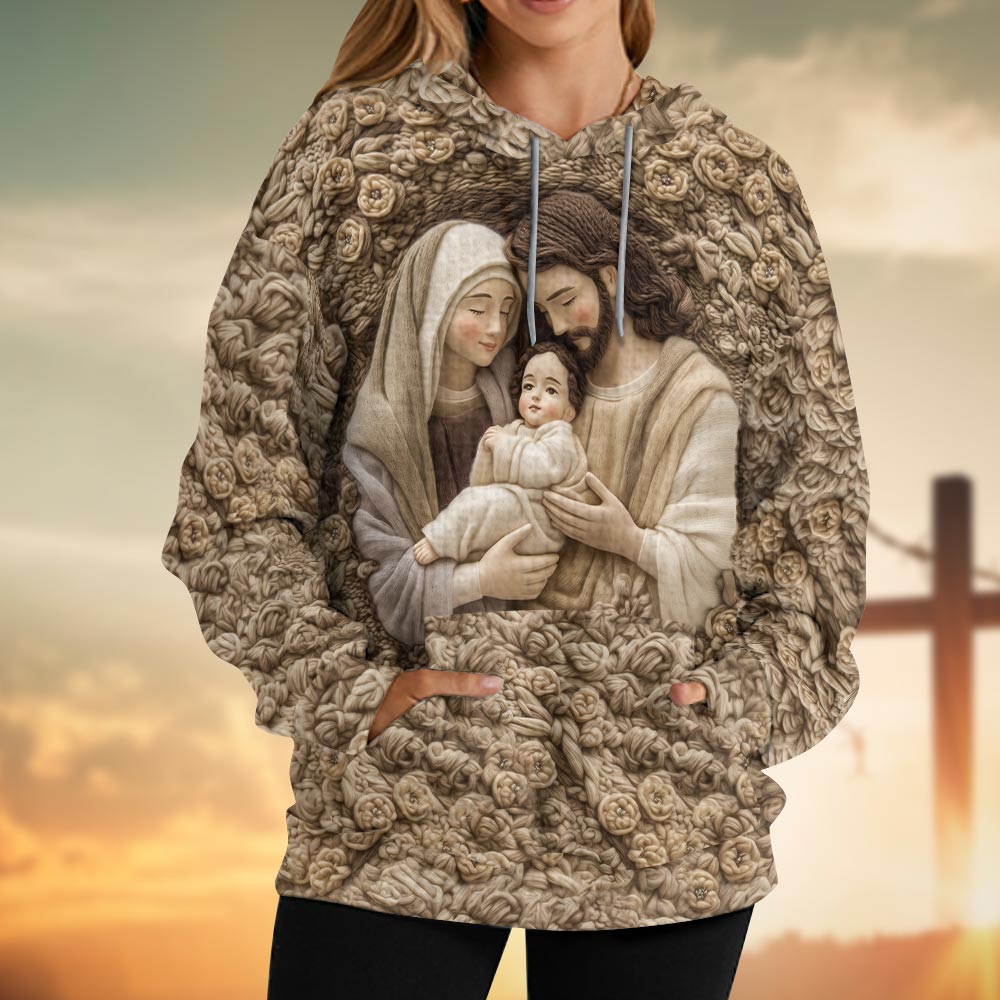 La Sainte Famille - Sweat à capuche chrétien à motif gaufré