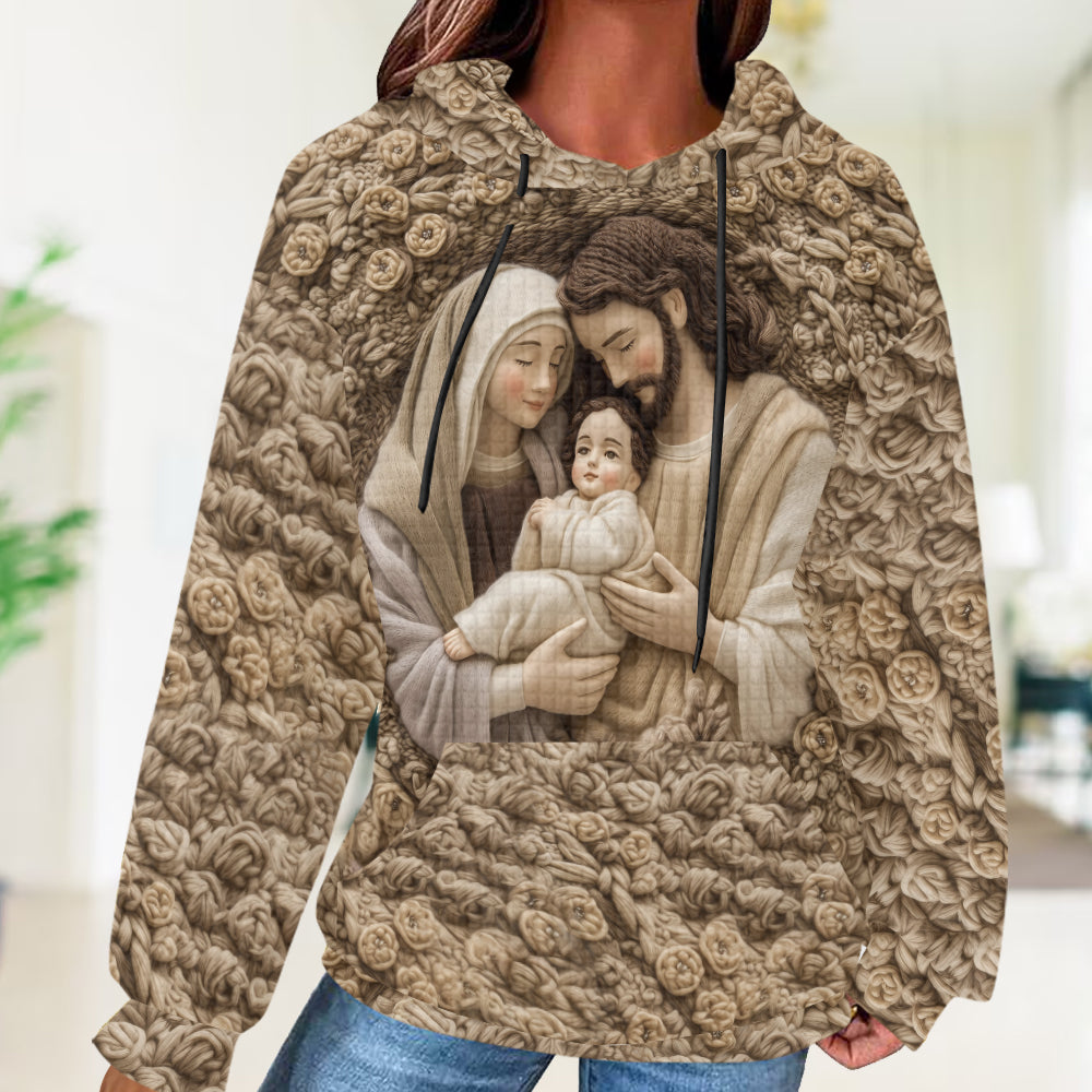 La Sainte Famille - Sweat à capuche chrétien à motif gaufré