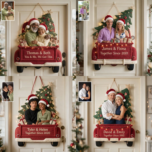 Our Christmas Together - Personalized Couple Quilted Door Hanger