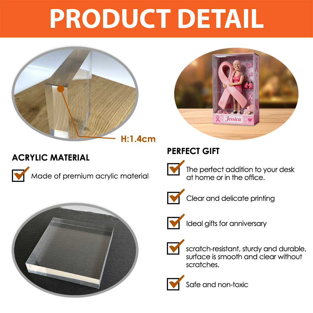 Pink Fighter - Personalized Breast Cancer Awareness Custom Shaped Acrylic Plaque