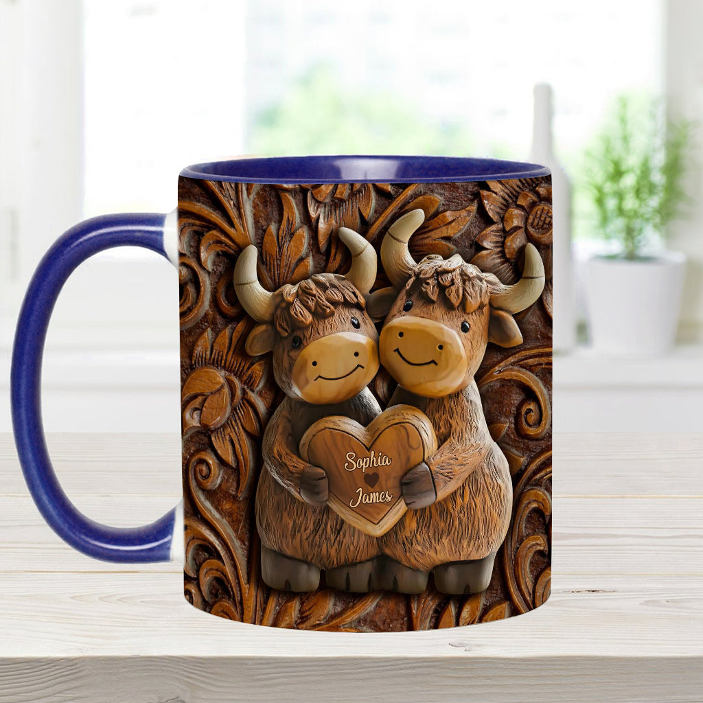 Cute Highland Cow Couple - Personalized Highland Cow Accent Mug