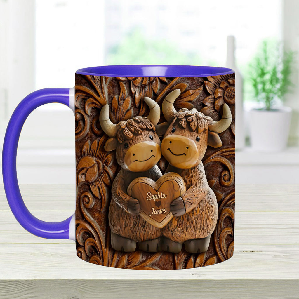 Cute Highland Cow Couple - Personalized Highland Cow Accent Mug
