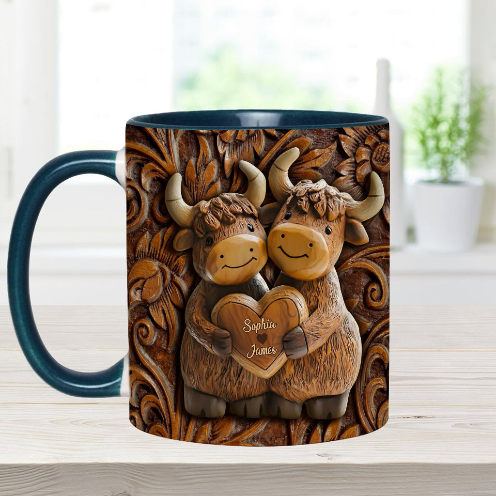 Cute Highland Cow Couple - Personalized Highland Cow Accent Mug