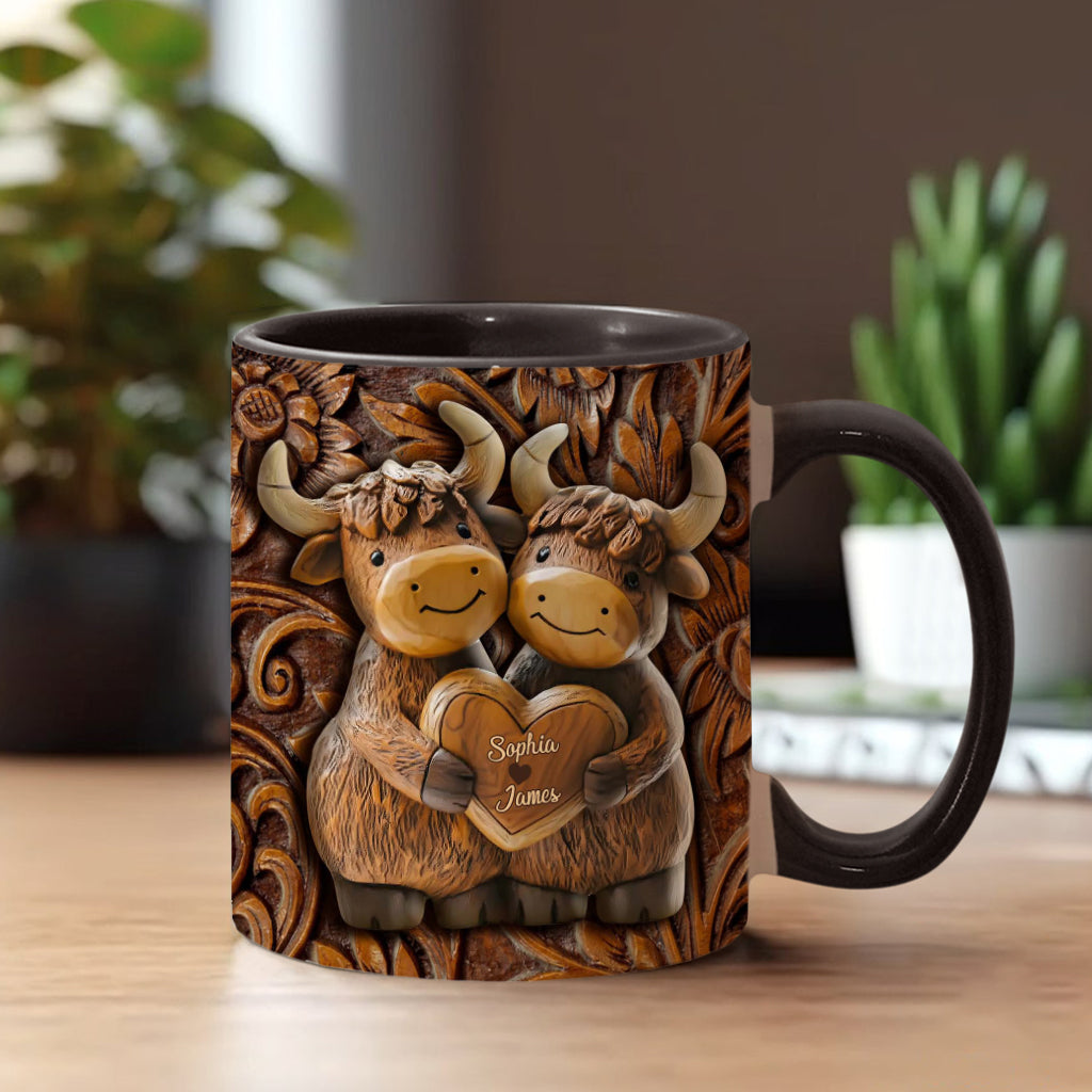 Cute Highland Cow Couple - Personalized Highland Cow Accent Mug