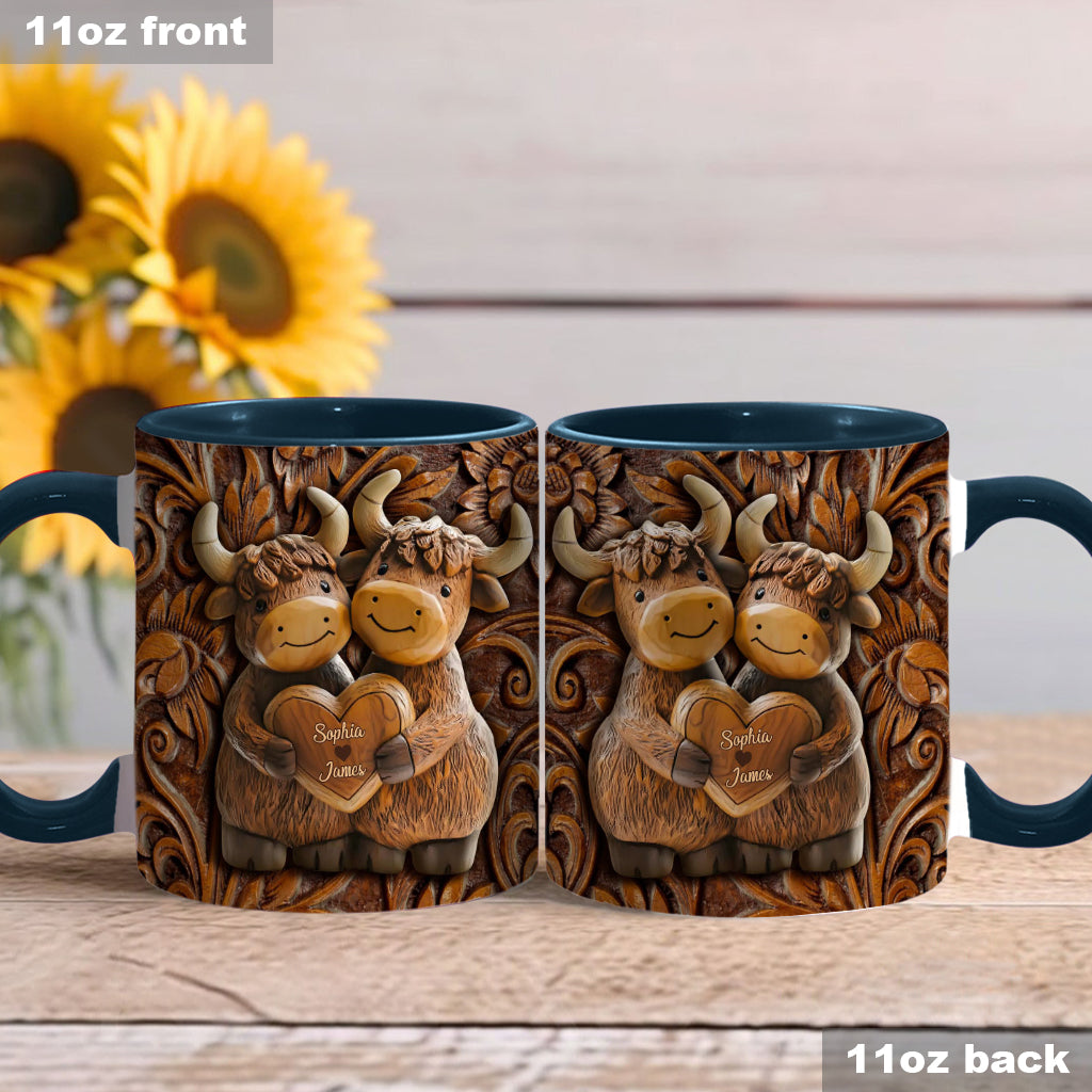 Cute Highland Cow Couple - Personalized Highland Cow Accent Mug