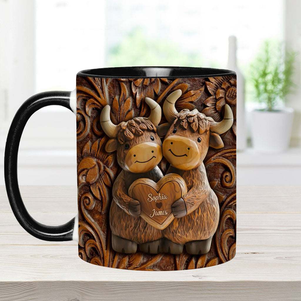 Cute Highland Cow Couple - Personalized Highland Cow Accent Mug