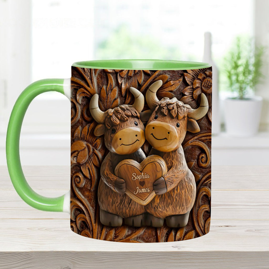 Cute Highland Cow Couple - Personalized Highland Cow Accent Mug