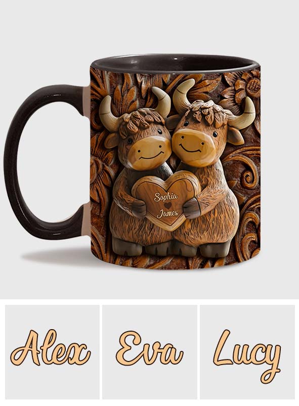 Cute Highland Cow Couple - Personalized Highland Cow Accent Mug