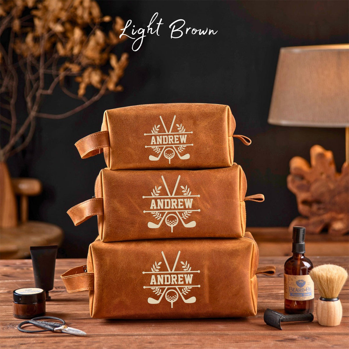 Pour l'homme qui vit comme au golf - Trousse de toilette personnalisée en cuir sur le thème du golf