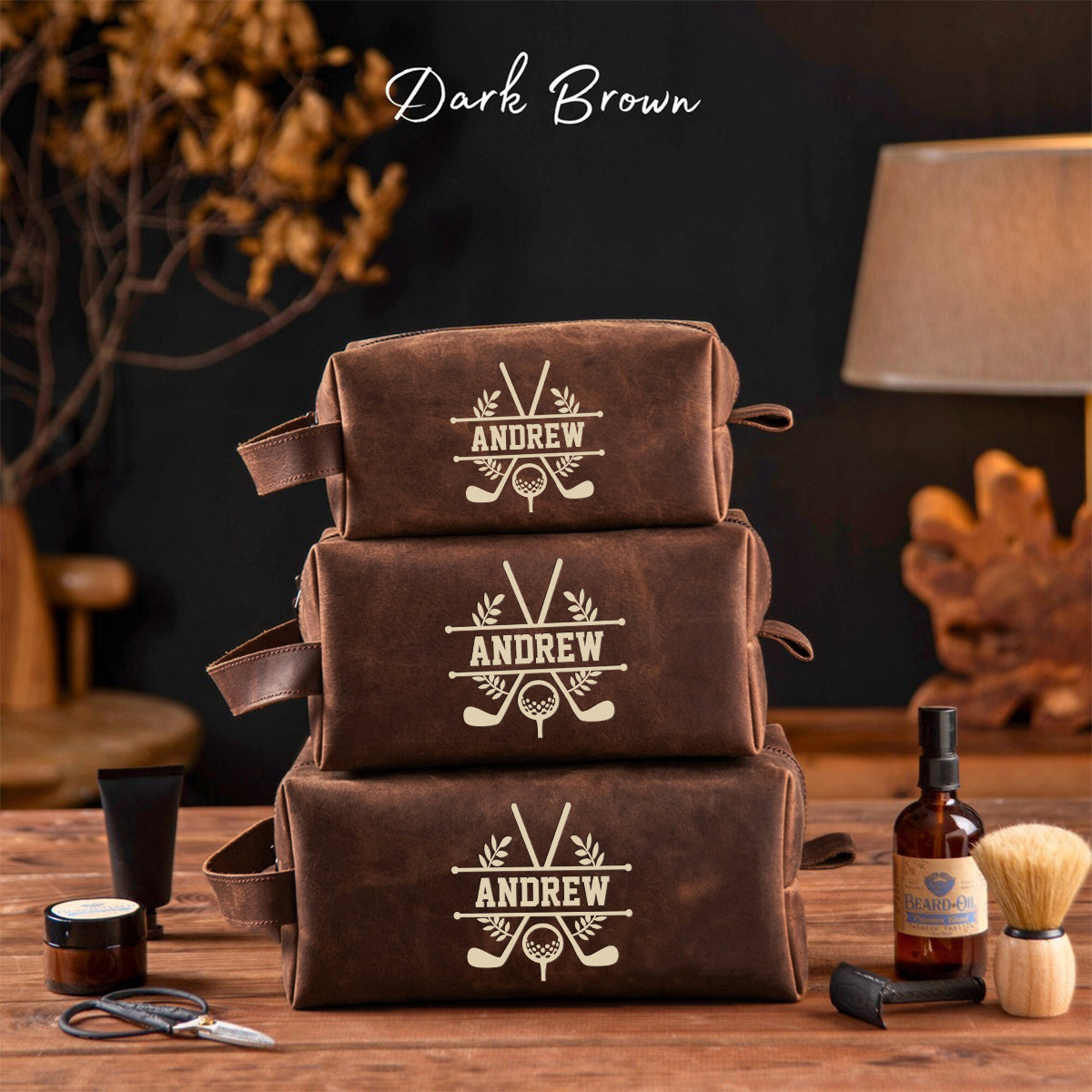 Pour l'homme qui vit comme au golf - Trousse de toilette personnalisée en cuir sur le thème du golf