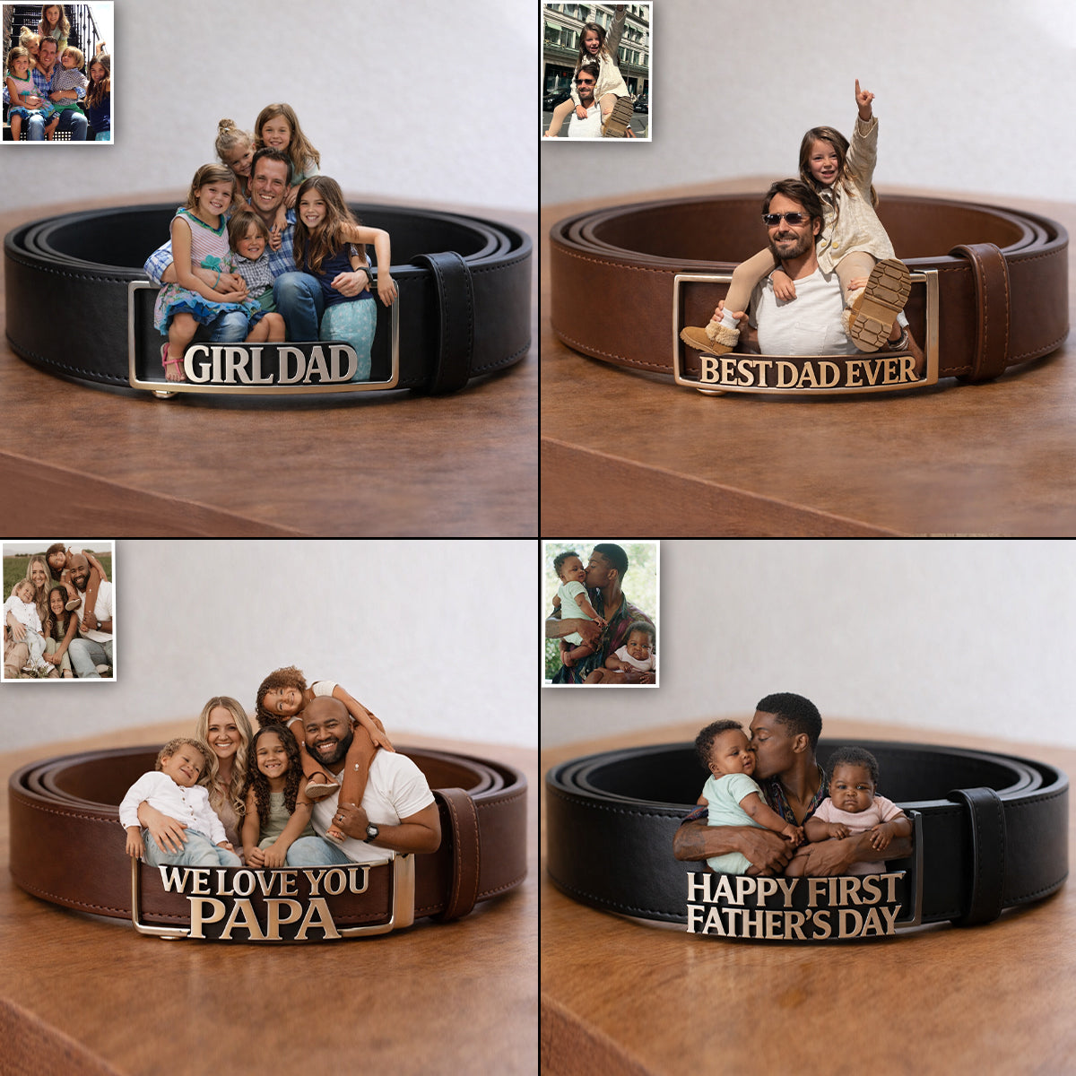Best Dad Ever - Personalized Father Leather Belt With Shaped Buckle