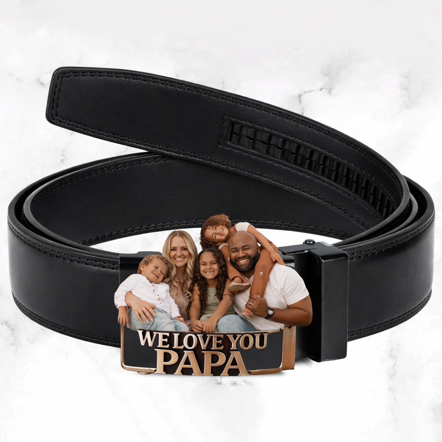 Best Dad Ever - Personalized Father Leather Belt With Shaped Buckle