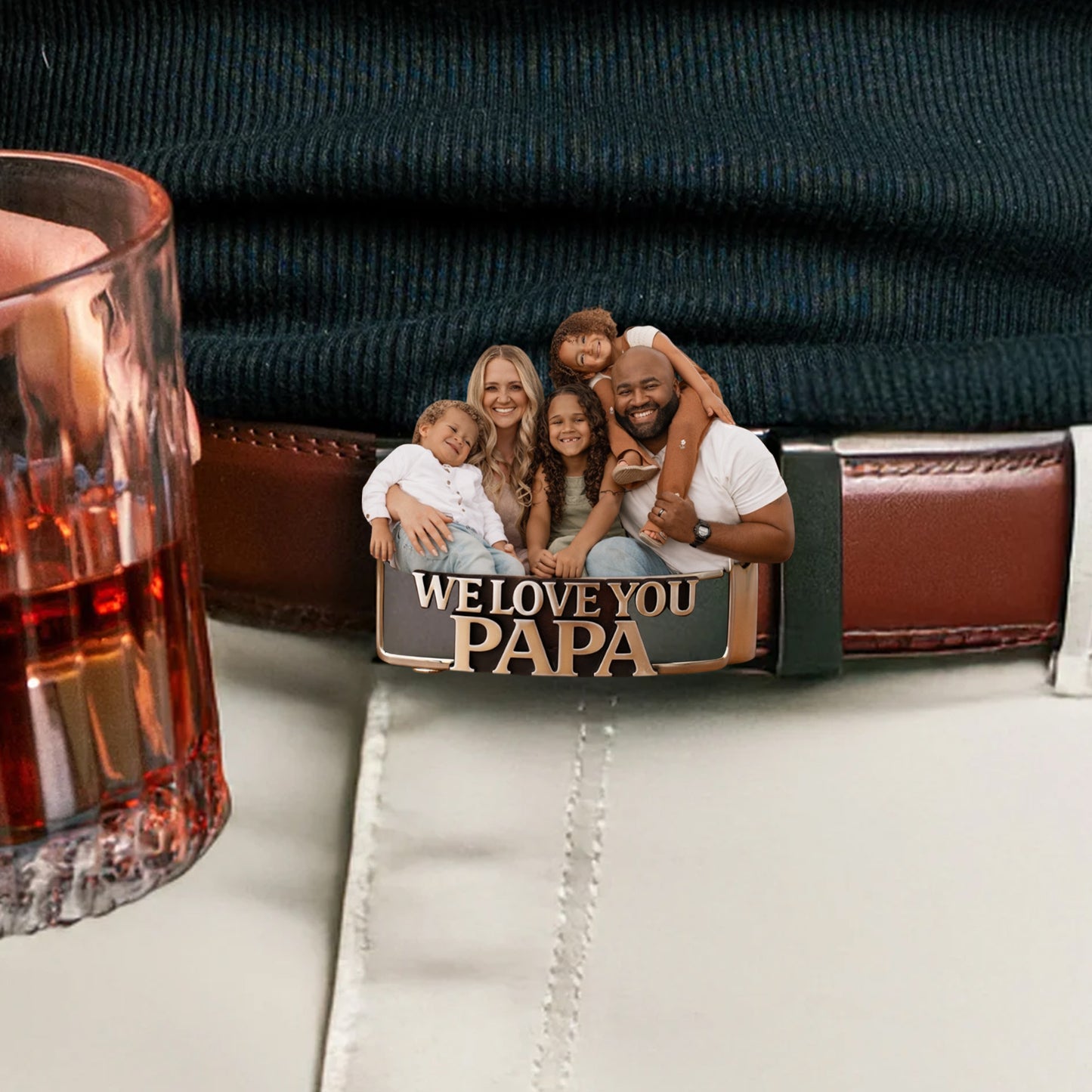 Best Dad Ever - Personalized Father Leather Belt With Shaped Buckle