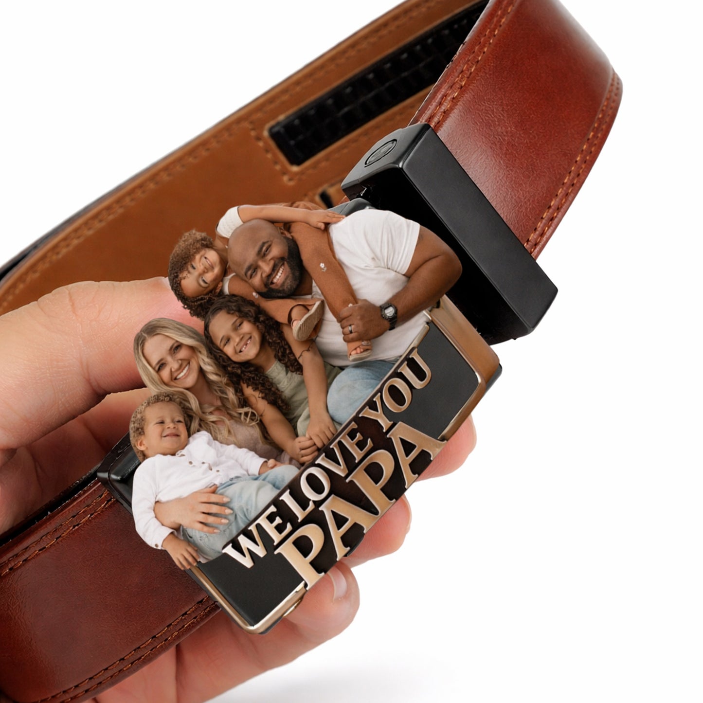 Best Dad Ever - Personalized Father Leather Belt With Shaped Buckle